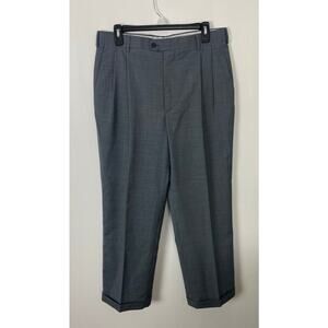 Zanella Bennett Italy micro-plaid houndstooth pleated cuffed wool dress pants 34